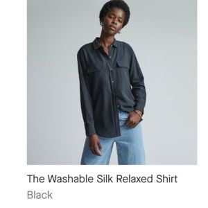 Washable Silk Relaxed Shirt-Black